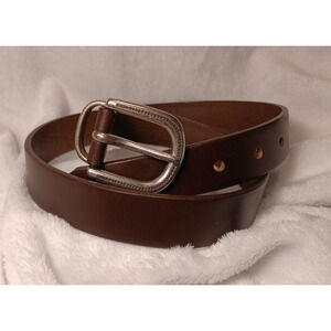 Eddie Bauer Womens Leather Jean Belt Brown Large Silver Buckle Vintage